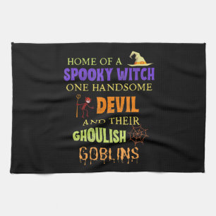 Family Halloween Quote With Witch Devil Spider Web Kitchen Towel