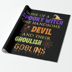 Family Halloween Quote With Witch Devil Spider Web Wrapping Paper