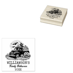 Family halloween Vintage Truck Personalized Rubber Stamp