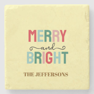 Family Happy New Year Merry Christmas Stone Coaster