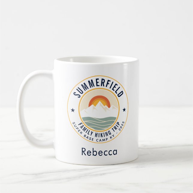 Family Hiking Trip Retro Keepsake Custom Coffee Mug (Left)