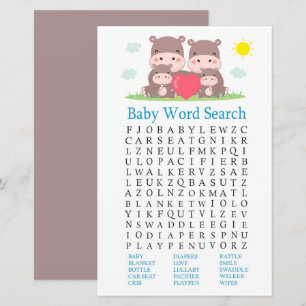 Family hippo Baby Shower Word Search Game