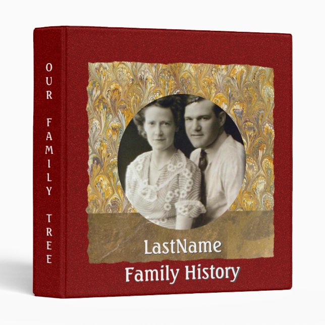 Family History Genealogy Custom Photo Red Gold Binder (Front/Spine)