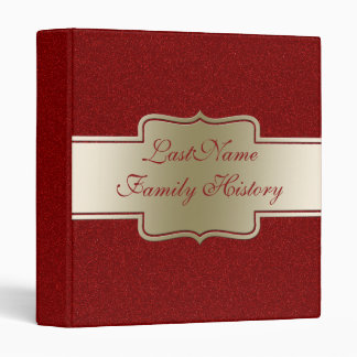 Family History Genealogy Gold Red Glitter Look Binder