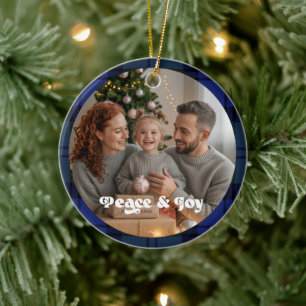 Family Holiday Keepsake Plaid Christmas Photo Ceramic Ornament