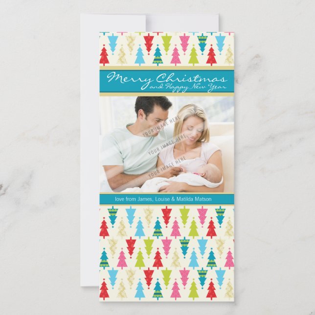 FAMILY HOLIDAY PHOTOCARD :: patternedxmastree 1P Card (Front)