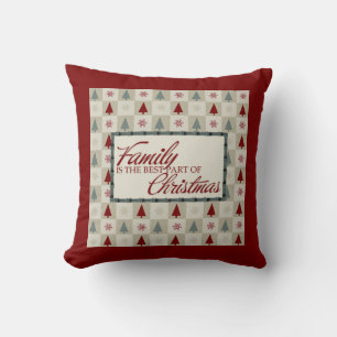 Family Home Decor with Retro Trees and Typography Throw Pillow