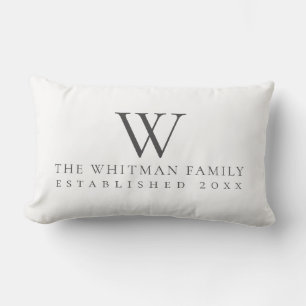 Family Home Monogram White Lumbar Pillow