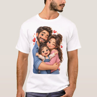 Family hug _3D cartoon T-shirt design 