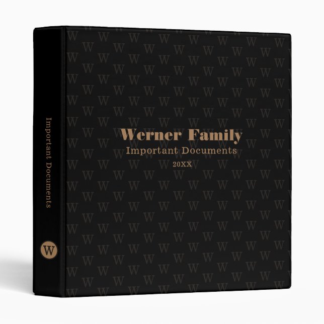 Family Important Docs Organizer Monogram Black Binder (Front/Spine)