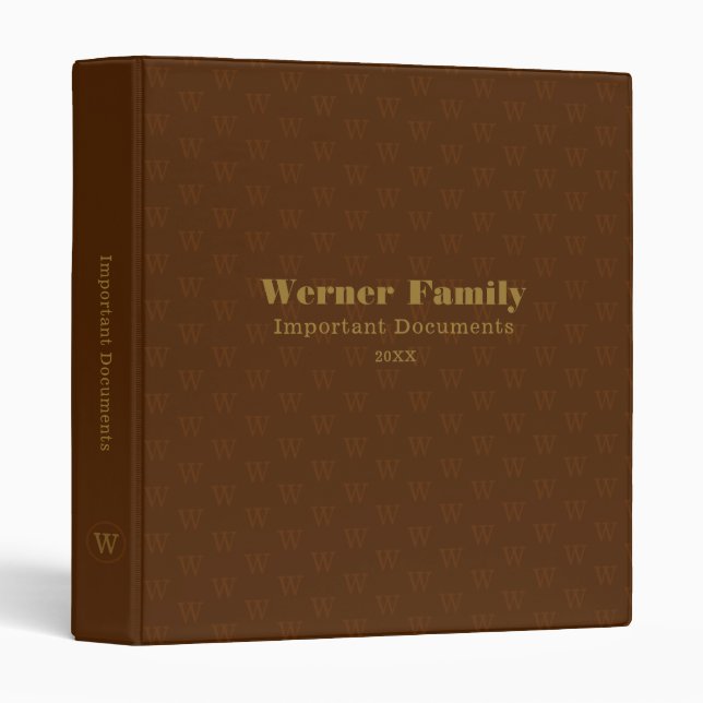 Family Important Docs Organizer Monogram Brown Binder (Front/Spine)