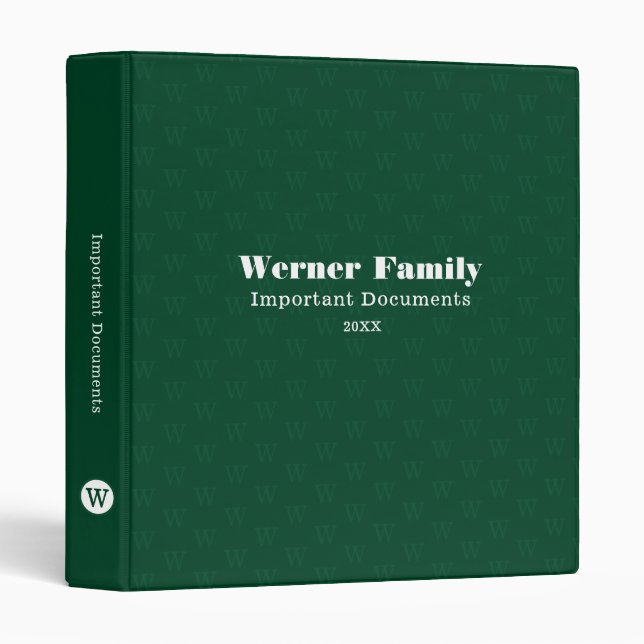 Family Important Documents Organizer Monogram  Binder (Front/Spine)