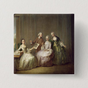 Family in an Interior with Squirrels 2 Inch Square Button