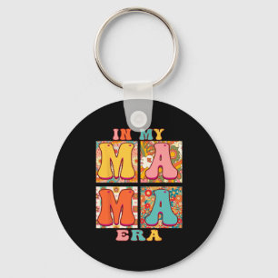 Family In My Mama Era Groovy Retro Floral Mother's Keychain