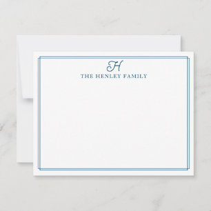 Family Initial Blue Border Monogram Stationery Card