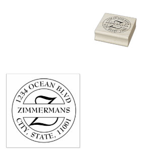 Family Initial Monogram Return Address Round Rubber Stamp