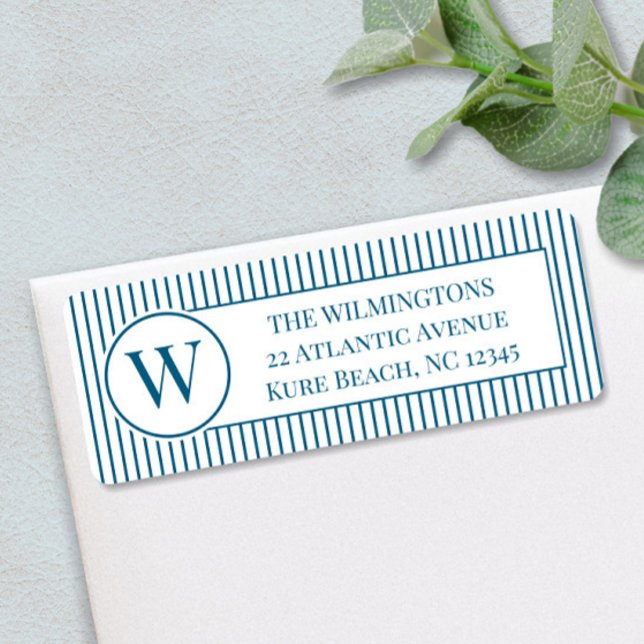 Family Initial Navy Blue Pinstripes Return Address (Creator Uploaded)