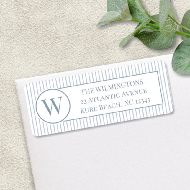 Family Initial Ocean Green Stripes Return Address (Creator Uploaded)