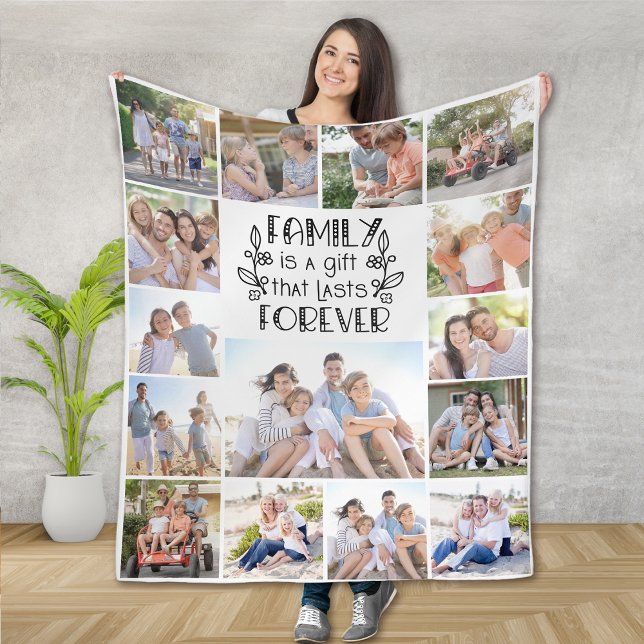 Family is a Gift 15 Photo Collage  Fleece Blanket (Creator Uploaded)