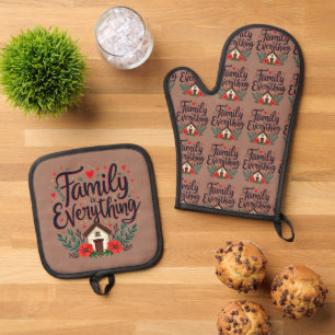 Family is Everything Cottagecore Oven Mitt & Pot Holder Set