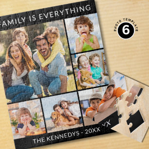  Family Is Everything Custom Name 6 Photo Collage Jigsaw Puzzle