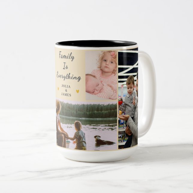 Family Is Everything – Personalized 5-Photo Custom Two-Tone Coffee Mug (Front Right)