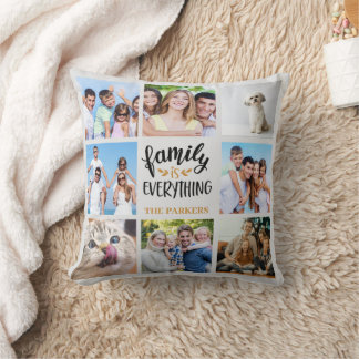 "Family is Everything" Personalized Photo Collage Throw Pillow