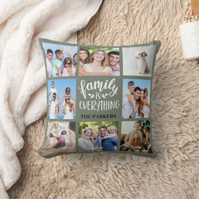 "Family is Everything" Personalized Photo Collage Throw Pillow (Blanket)