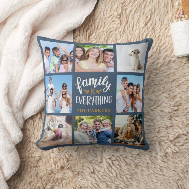 "Family is Everything" Personalized Photo Collage Throw Pillow (Blanket)
