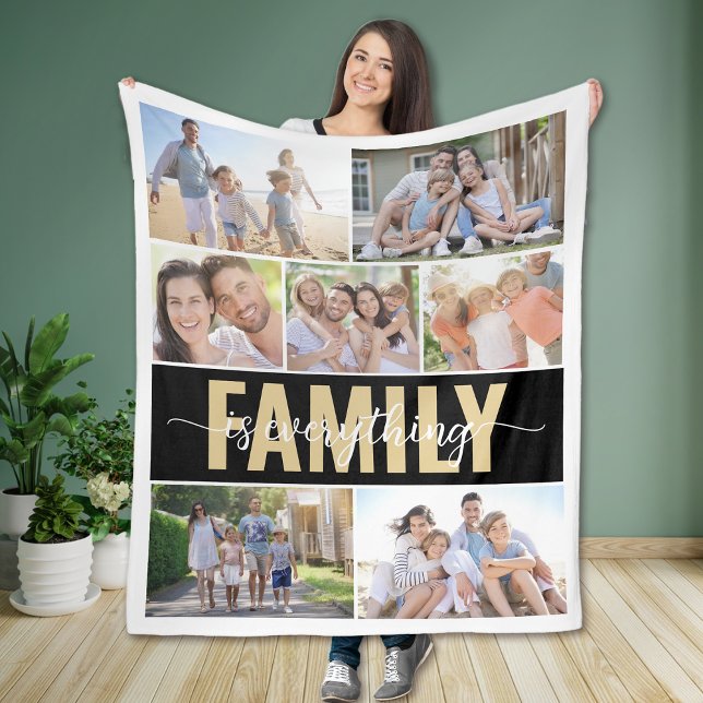Family Is Everything Photo Collage Fleece Blanket (Creator Uploaded)