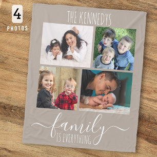 Family Is Everything Quote 4 Photo Collage Taupe Fleece Blanket