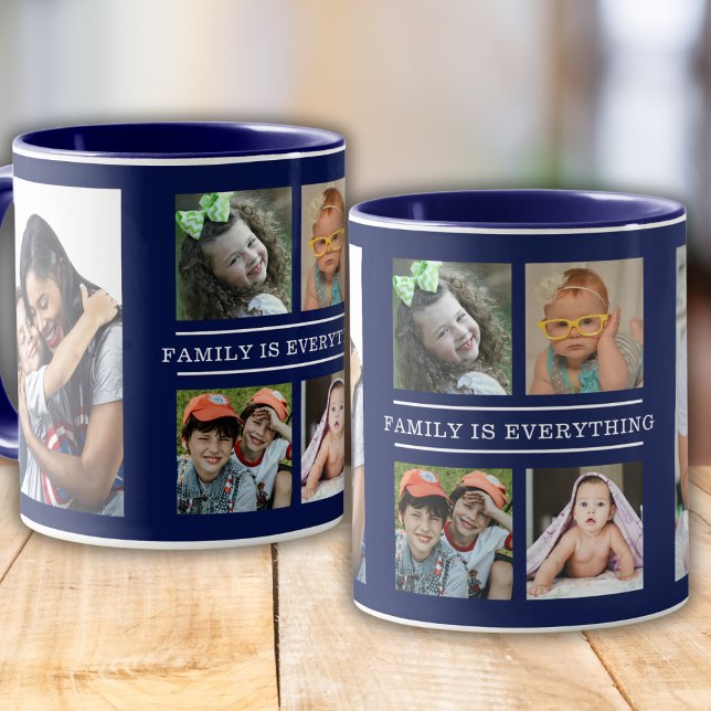 Family Is Everything Quote 6 Photo Collage Blue Mug (Creator Uploaded)