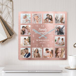 Family Is Everything Quote Family Photo Square Wall Clock<br><div class="desc">Easily create your own personalized rose gold metallic modern style wall clock with your custom photos. The design also features a beautiful handwritten script quote: "Family is everything". For best results,  crop the images to square - with the focus point in the center - before uploading.</div>
