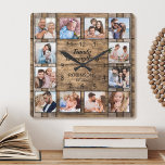 Family Is Everything Quote Photo Collage Barrel Square Wall Clock<br><div class="desc">Easily create your own personalized rustic wooden barrel background wall clock with your custom photos. The design also features a beautiful handwritten script quote: "Family is everything". For best results,  crop the images to square - with the focus point in the centre - before uploading.</div>