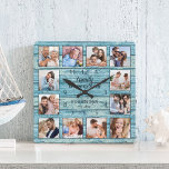 Family Is Everything Quote Photo Collage Blue Square Wall Clock<br><div class="desc">Easily create your own personalized blue rustic driftwood planks lake house style wall clock with your custom photos. The design also features a beautiful handwritten script quote: "Family is everything". For best results,  crop the images to square - with the focus point in the centre - before uploading.</div>