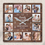 Family Is Everything Quote Photo Collage Rustic Square Wall Clock<br><div class="desc">Easily create your own personalized rustic wooden plank farmhouse style wall clock with your custom photos. The design also features a beautiful handwritten script quote: "Family is everything". For best results,  crop the images to square - with the focus point in the centre - before uploading.</div>