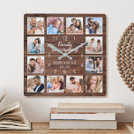 Family Is Everything Quote Photo Collage Rustic Square Wall Clock<br><div class="desc">Easily create your own personalized rustic wooden plank farmhouse style wall clock with your custom photos. The design also features a beautiful handwritten script quote: "Family is everything". For best results,  crop the images to square - with the focus point in the centre - before uploading.</div>
