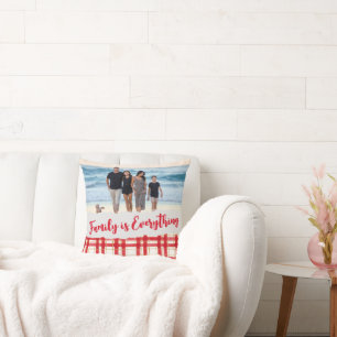 Family is Everything Red Plaid Throw Pillow