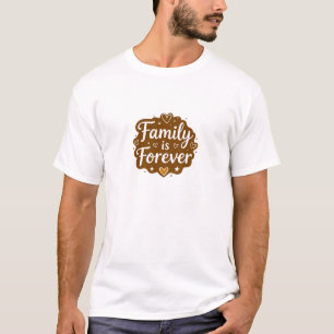 "Family is Forever" White Text with Brown Hearts a T-Shirt