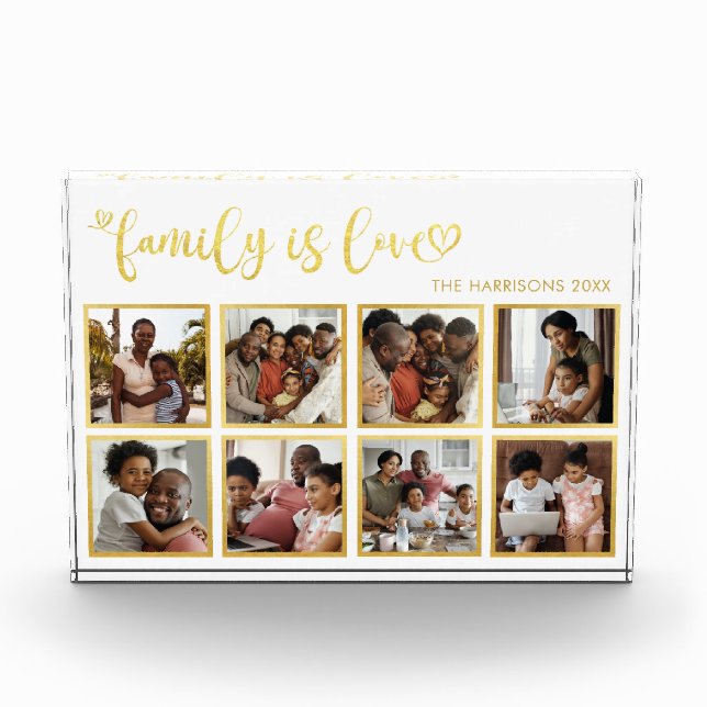Family is Love Gold Heart Script Photo Collage  (Front)