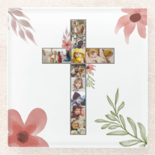Family Jesus Cross Christian Church Lover Glass Coaster