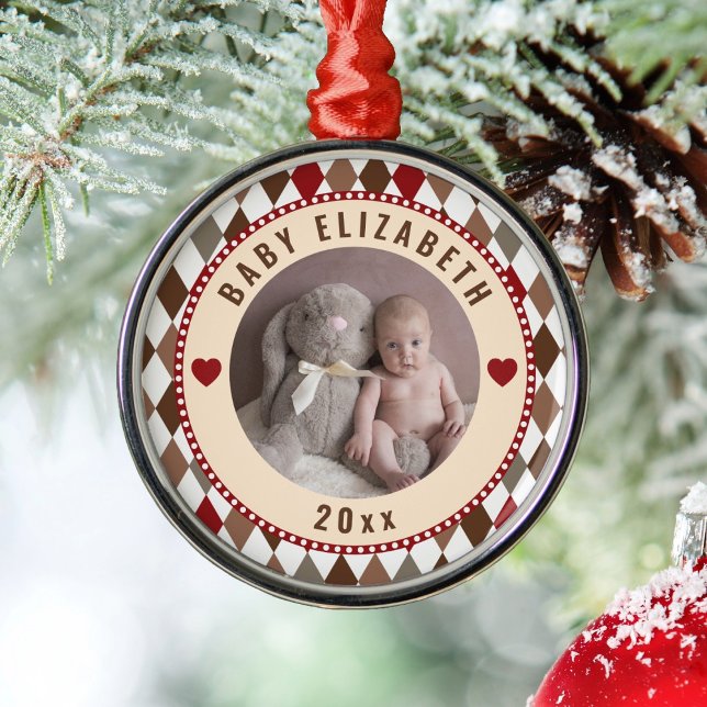 Family Keepsake Baby First Christmas Photo Metal Ornament (Creator Uploaded)
