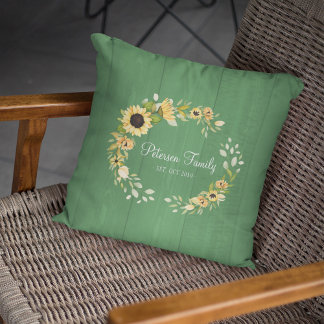 Family keepsake monogrammed rustic sunflowers throw pillow