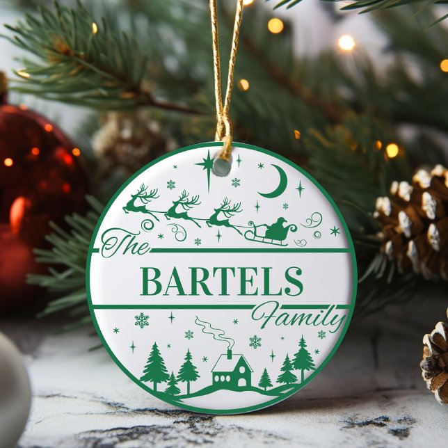 Family Keepsake Santa with Sleigh Custom Christmas Ceramic Ornament (Family Keepsake Santa with Sleigh Custom Christmas Ceramic Ornament. Just add your family name!)