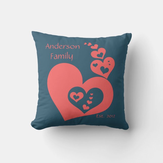 Family Keepsake, Slate & Rose Hearts Personalize Throw Pillow (Front)