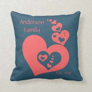 Family Keepsake, Slate & Rose Hearts Personalize Throw Pillow