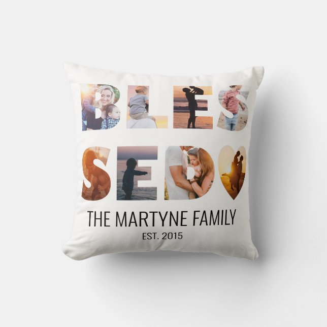 Family Kids Photo Blessed Personalized Throw Pillow (Front)