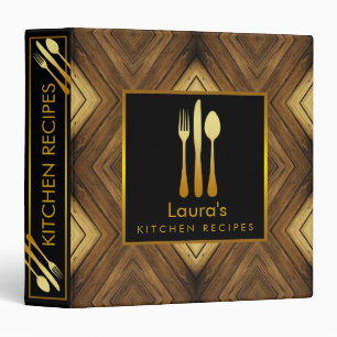 Family Kitchen Recipe Cook Book Wooden Gold Black Binder