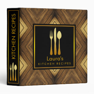 Family Kitchen Recipe Cook Book Wooden Gold Black Binder