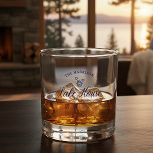 Family Lake House Coastal Custom Decor Whiskey Glass